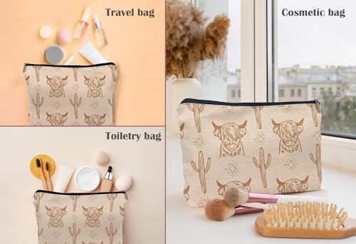 Lacosu Western beige Makeup Bag,Western ,Cow Makeup Bag,Cowgirl Stuff,Western Stuff For Women,Western Gifts,Cowgirl Gifts(beige)