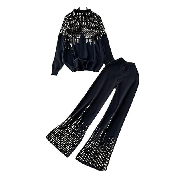 DUOTCYELE Set in Due Pezzi Lavorato A Maglia Larga - Set di Maglioni Sportivi Set di Maglioni Autunnali Abito in Maglia Elasticizzato Sciolto Pantaloni A Gamba Larga Pullover con Scollo A O da Donna