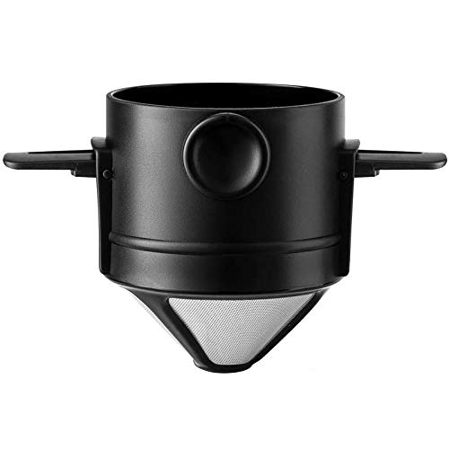 Ein-Tassen-Kaffeefilter, wiederverwendbarer Edelstahlkegel-Kaffeetropffilter, papierloses Übergießen der Kaffeemaschine mit zusammenklappbarem Halter, für Zuhause, Büro, Reisen (Ohne Tasse) Cover