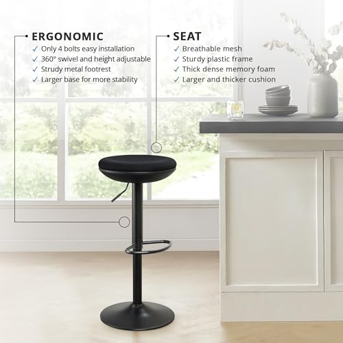 Image of IWMH Standing Desk Stool, Ergonomic Adjustable Height Office Chair, Round 360 Swivel Sit Perching Stool Without Backrest for Bedroom, Kitchen, Living Room (Black*2)