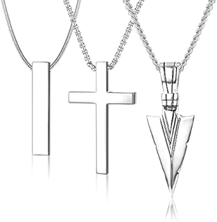 MILACOLATO 3Pcs Black Pendant Necklace for Men Women Stainless Steel Punk Bar Cross Necklace Silver Crucifix Chain Nekles Jewellery