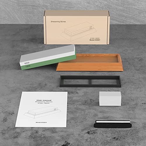 Sharpening Stones For Knives, Knife Sharpening Kit With 1000/6000 2 Side, Wet Stones For Sharpening Knives With Non-Slip Bamboo Base & Angle Guide #TOP7