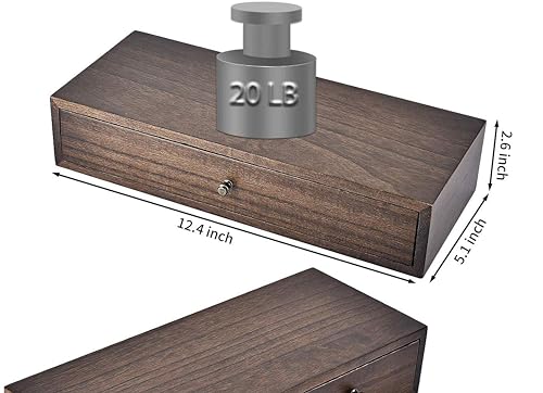 Image of WOOYNEX Floating Shelves With Drawers: Wood Wall Shelves /Cabinets For Storage And Exhibition; Doubles As A Bedside Or Nightstand Set Of 2 In Vintage- Brown (Brown), 15X40X10 Cm