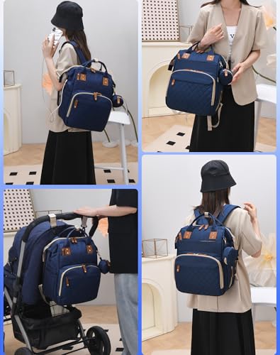 Image of Diaper Bag with Changing Station, Waterproof 3 in 1 Diaper Backpack with Foldable Changing Pad, USB Charging Port, Large Travel Backpack for Mom & Dad, Baby essentials-Blue