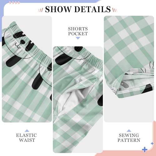 Pajama Bottoms, Kawaii Panda on Plaid Sleeping Pant Lounge Wear Pajamas Long Pants Sleepwear Pjs4