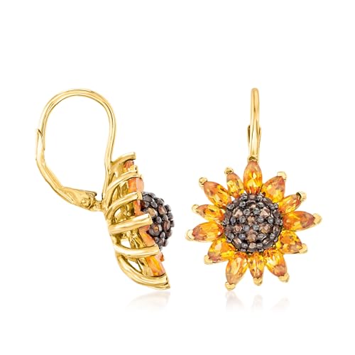 Ross-Simons 3.50 ct. t.w. Citrine and .80 ct. t.w. Smoky Quartz Sunflower Drop Earrings in 18kt Gold Over Sterling3