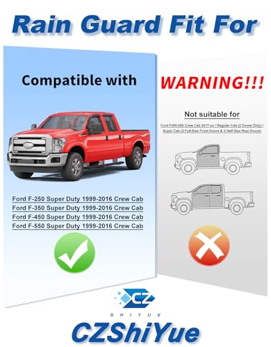 Image of Extra-Thick Rain Guards Fit for Ford F250 /F350 /F450 /F550 1999-2016 Super Duty SuperCrew Window Rain Guard Tape-on Window Deflectors Window Vent Visors Shades Vent Exterior Car Accessories