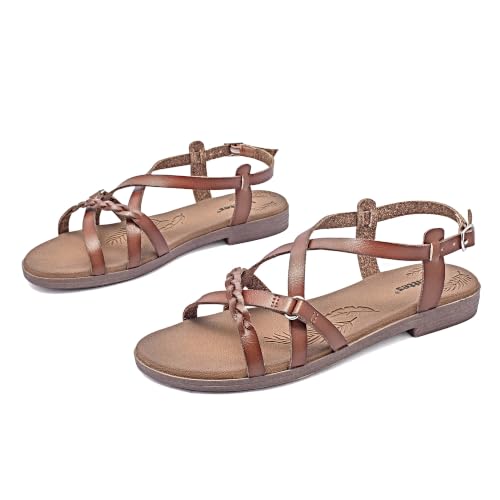 Image of Veittes Women's Casual Casual Cross Strap Flat Slide Sandals