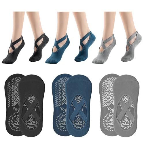 NHDDGR 3 Pairs Yoga Pilates Socks Non-Slip Socks for Women Girls Grippy Floor Sock Non-Slip Handles Straps One Size Breathable for Fitness Ballet