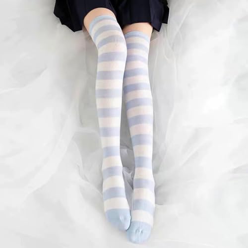 Image of Cute Japanese Style Blue /Pink Striped Over Knee High Socks Thigh Long Knee Boot Stockings for Women Teen Girls