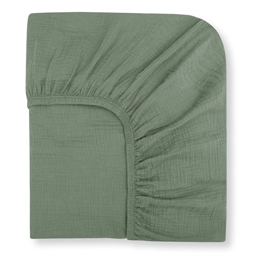 Image of Nora's Nursery Muslin Crib Sheets - 100% Organic Cotton Crib Sheets - Fits Standard Crib and Toddler Bed Mattress Size - Breathable & Fitted Crib Sheet for Baby Girl & Boy - Sage Green