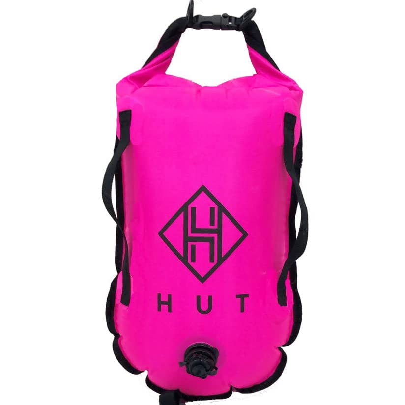 HUT Swim Buoy Dry Bag - UK's Favorite Tow Float and Watertight Dry Bag for Open Water Swimmers, Triathletes. High Visibility Safety Swim Buoy, Two air Chambers – be seen be Safe.