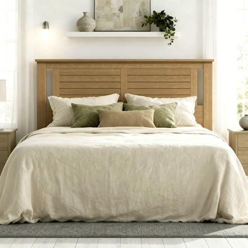 ComfIQ Serene Queen Shiplap-Inspired Headboard Stained Pine