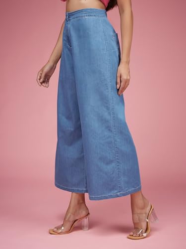 Jean évasé à jambe large Miss Chase en denim non extensible rigide à taille haute