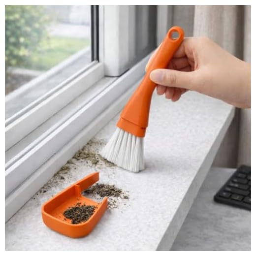 Crevice Cleaning Brush with Dustpan, Mini Dust Pans for Window Tracks, Sliding Door Rails, Scrubber Cleaning Tool for Key Board, Orange