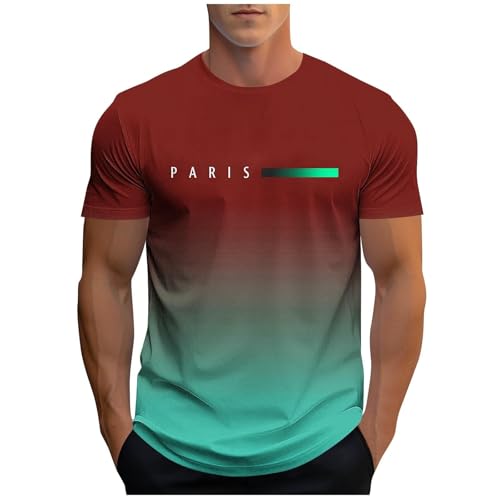 Duohropke Camiseta de verano para hombre, tallas grandes, camiseta funcional, informal, con bloqueo de color, ropa deportiva, corte ajustado, con cuello redondo, degradado de color, camiseta de manga