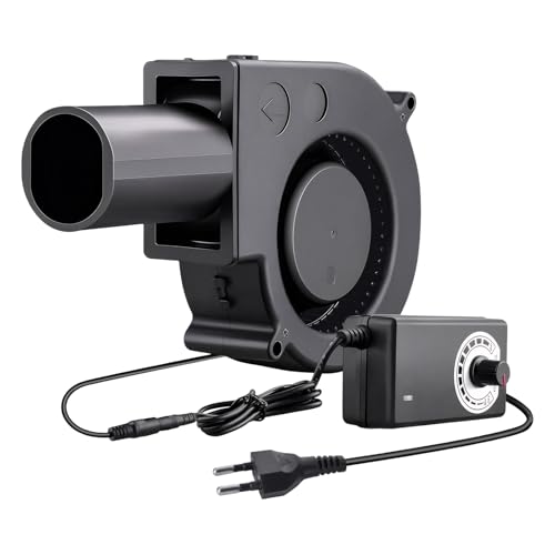 Colexy Dmuchawa, wentylator 12 V, turbina z regulatorem prędkości obrotowej i wylotem powietrza, wentylator promieniowy 12 V, regulowany wentylator turbinowy do pieca kominkowego, na piknik, kemping