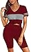 WIHOLL Two Piece Outfits for Women Pants Set Spring 2025 Fashion Leggings Red M