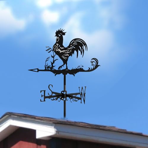 Weather Vane Rooster Shape Iron Weathervane Roof Mount Weather Vane Outdoor Scene Rustic Chicken Garden Weather Vane for Shed Garden Yard Patio Decor, Weather Vanes for Yard - Thumbnail 4