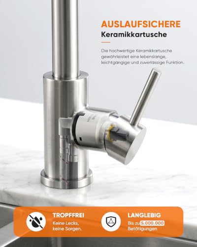 Ibergrif Kitchen Tap, Pull Out Sprayer Kitchen Mixer Tap, Brushed Nickel – Ansicht 6