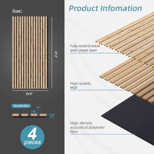 Image of Wood Slat Acoustic Wall Panels, Warm Pine, 4 Pack, 47.2 x 23.6 in