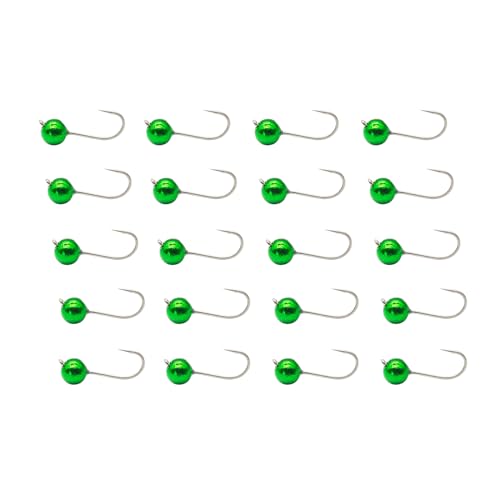 ALICHINO Tungsten Fly Tying Jig Heads for Fly Fishing Small Round Ball Crappie Jig Heads Tungsten Nano Jigs Kit Tungsten Beads with Hook(Metallic Green 20 pcs, 4.6mm 1/35oz #12)