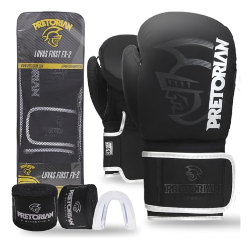 Kit Luva de Boxe e Muay Thai FX2 Pretorian - Preto/Prata - 14 Oz