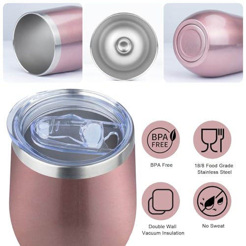 Image of MEZMUT 12 Oz Insulated Wine Tumbler with Lid Double Wall Vacuum Stainless Steel Wine Glass Coffee Mug Insulated Tumbler Cup for Champaign, Cocktail, Beer (Rose Gold, 1 Pack)