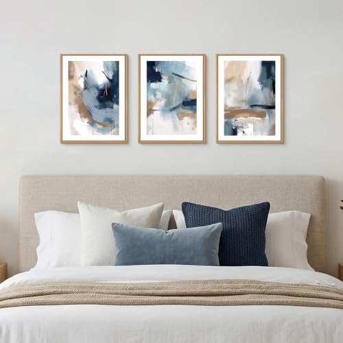LHIUEM Abstract Navy Blue Framed Canvas Wall Art,Neutral Brush Stroke Wall Decor,Modern Pastel Brown Wall Painting,Minimalist Shapes Artwork for Living Room,Bedroom,Office- 12''x16''x3 by LHIUEM - Used condition - Image 6