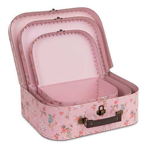 Jewelkeeper Paperboard Suitcases, Set Of 3 – Nesting Storage Gift Boxes For Birthday Wedding Nursery Office Decoration Displays Toys Photos – Pink Floral Design #TOP4