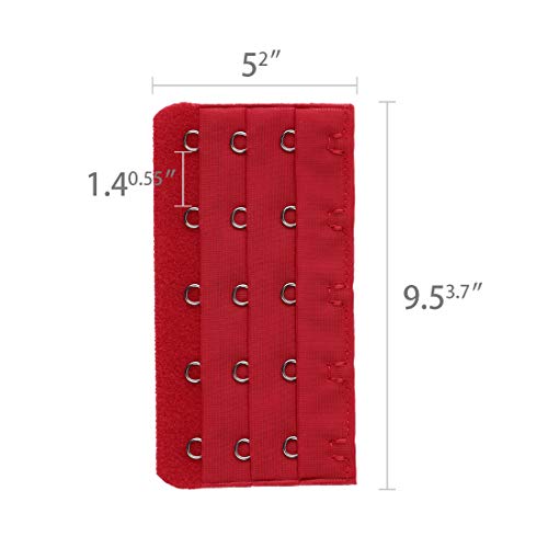 Sourcing Map Women 3 Rows 5 Hooks Brassiere Extension Eye Tape Extender 5 Pcs Red #TOP2