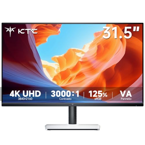 KTC Monitor 32 Pollici 4K UHD, Pannello VA 3840×2160, HDR10, 99% sRGB, ΔE<2, Luce Blu Ridotta, HDMI 2.0, DP 1.4, Supporto Regolabile, VESA 100×100 mm, Monitor Bianco per Ufficio e Creazione, H32U6