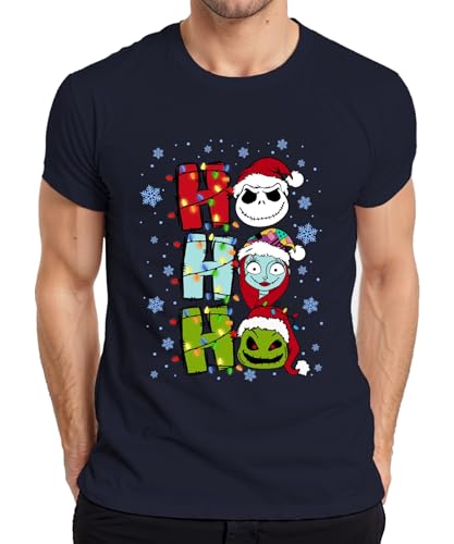 Ho Ho Ho Nightmare Before Christmas Jack Skellington Sally Funny Mens T-Shirt, navy, XL