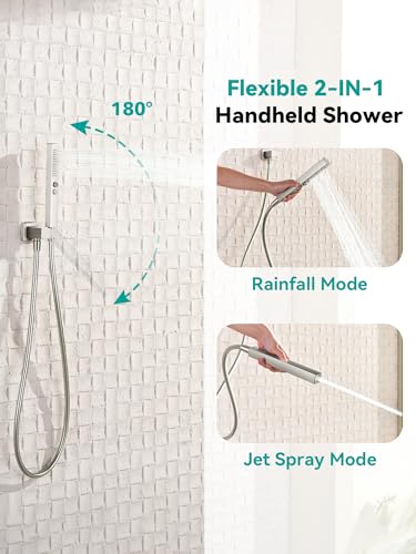 Sistema de Ducha Lefton con Display en Fahrenheit (Sin batería), Cabezal de Ducha Superior de 10” con Ducha de Mano Todo en Uno y Grifo para Bañera, Sistema de Control 4 en 1, SSWM2502 (Níquel Cepillado) miniatura 5