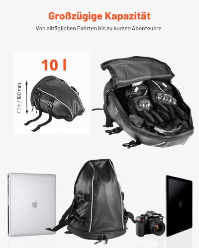 VEVOR Motorrad Hecktasche Rücksitztasche (10 L) mit wasserfester Regenabdeckung, Motorrad-Gepäckaufbewahrung, Gepäckträgertasche mit Schultergurt & Innentasche, Motorradgepäck Schwarz