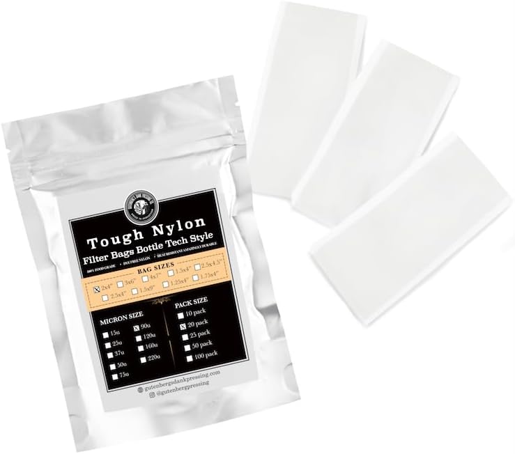 Gutenberg's Tough - Bolsas de filtro de nailon de micras de nailon de 2 x 4 pulgadas Bolsas de filtro de té BTS (paquete de 10, 220u (Micron))