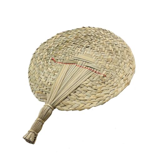 Cabilock 5 Pack Handmade Bamboo Grass Fan Palm Leaf Folding Fans Handmade for Mom Grandma