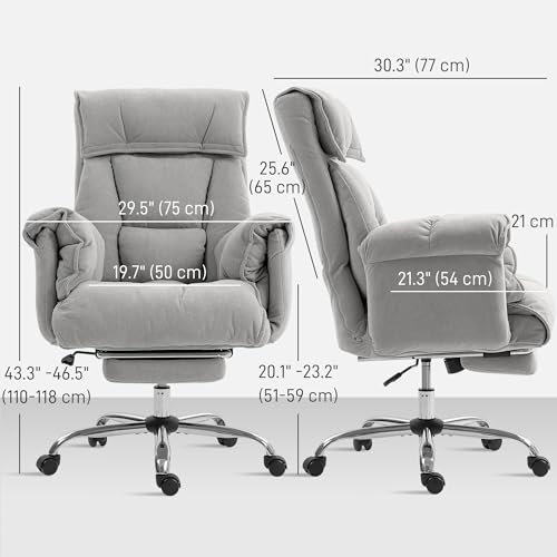 Image of HOMCOM Executive Office Chair Comfy with Foot Rest, Reclining Swivel Computer Desk Chair with High Folding Back, Thick Cushion, Padded Armrest, Adjustable Height, Rolling Wheels, Light Taupe Gray