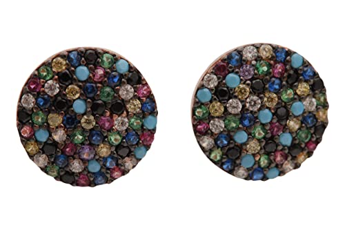 Round Shape Special Design Turkish Turquoise Emerald Pink Ruby Sapphire Citrine Topaz Handmade Jewelry 925 Sterling Silver Rose Gold Stud Earrings