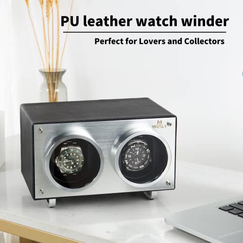 Mozsly Double Watch Winder For Automatic Watches With Quiet Motor 12 Rotation Mode Setting Black Leather #TOP6
