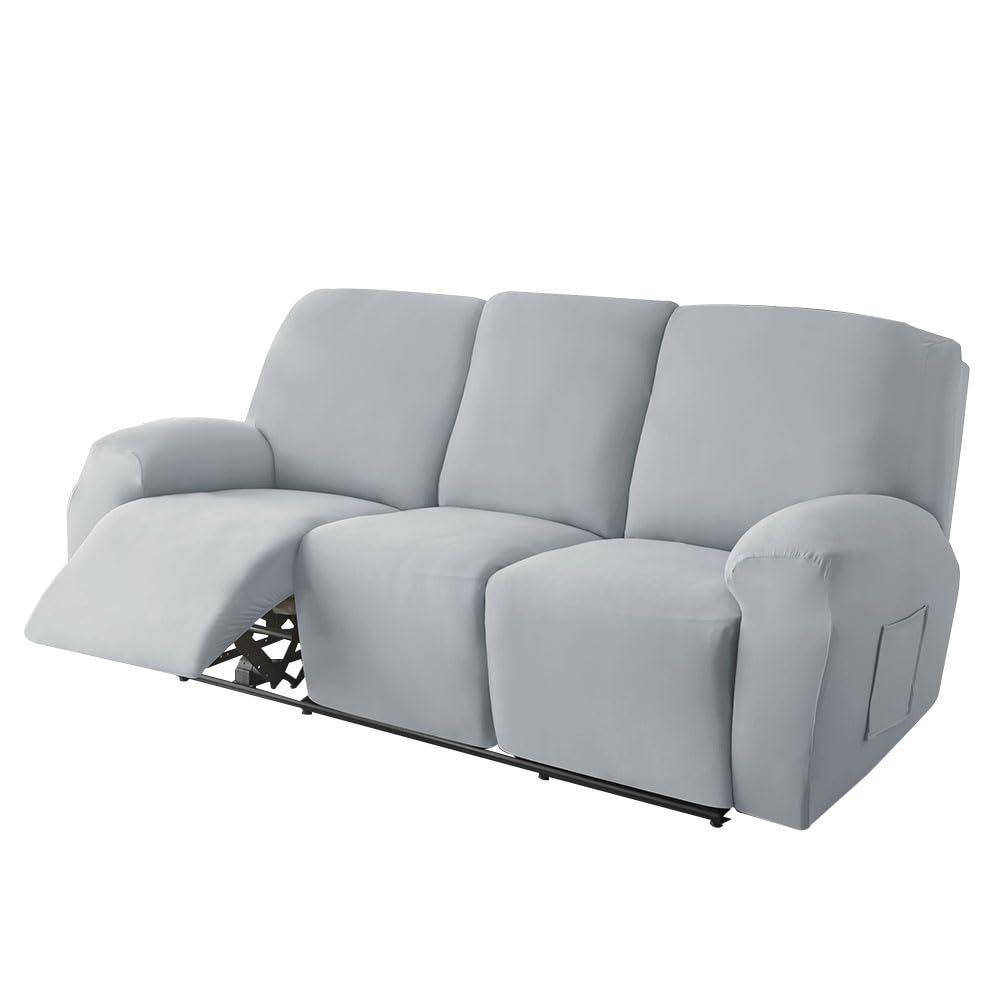 Highdi Funda de Sillón Relax Elástica para Sillón Reclinable, Funda Reclinable Color Sólido con Bolsillos Laterales, Antideslizante Extraíbles y Lavables Fundas Protector (Humo Gris,3 plazas)