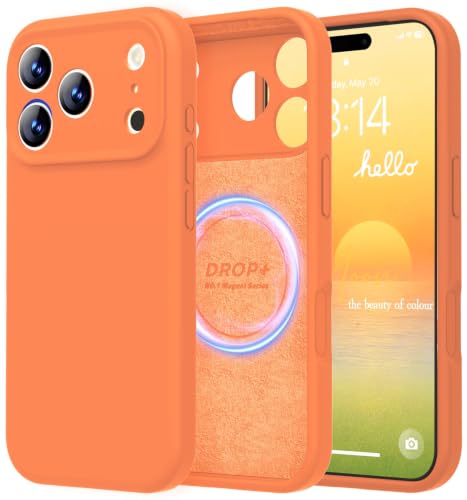 Image of LOVE 3000 Designed for iPhone 17 Pro Max Case, Premium Silicone [Compatible with Magsafe][Soft Anti-Scratch Microfiber Lining] Shockproof Protective Phone Case for Men Women 6.9 inch, Bright Orange