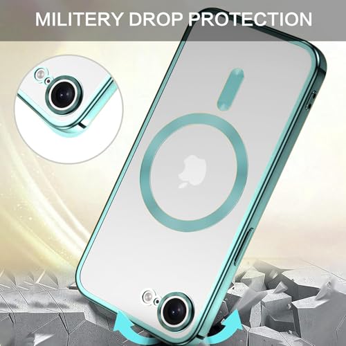 Image of VONZEE Electroplating Transparent Clear Logo Back Cover TPU Compatible with iPhone 17e / iPhone 16e Case, Compatible with Magsafe, Full Body & Camera Protection for Each Lens for Men & Women (Green)