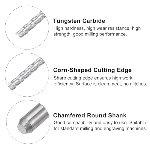 QUARKZMAN 20 Stück Hartmetallfräser 0.8mm Schaft, 6-Flöten CNC Fräser für Edelstahl, Verbundwerkstoffe und Legierungen, Silber