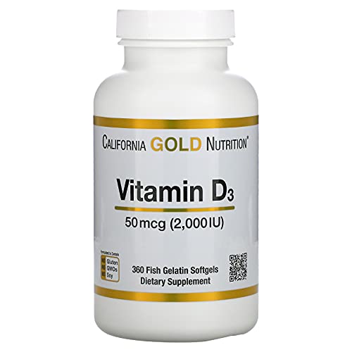 California Gold Nutrition Vitamin D3, 50 mcg (2,000 IU), 360 Fish Gelatin Softgels