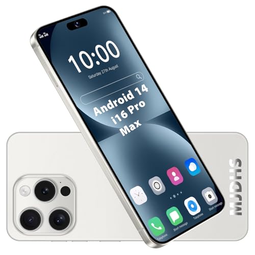 MJDHS i16 Pro MAX 7.3in HD 1440x3200 Pixels teléfono Inteligente de Pantalla Completa HD, 72mp Front + 108mp Rear Camera para Android 14, Support 128gb Memory Card(Size:8GB+256GB,Color:Blanco)