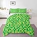 Manfei Pixelated Grid Kids Comforter Toddler Size,Miners Lattice Games Quilt Set for Kids Boys Girls Bedroom Decor,Geometric Square Blocks Bedding Set,Green Duvet Insert,1 Pillowcase