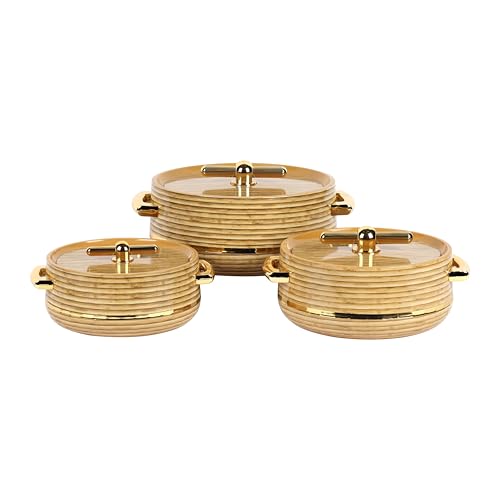 Royalford 3pcs Woodland Insulated Hot Pot Set RF12965 Casserole Stainless Steel Inner Super PU Insulation 1200ml+1700ml+2700ml Food-Safe Easy to Carry Potlucks Multicolor