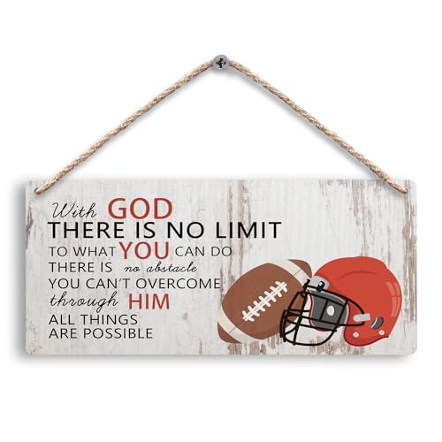 FUGWN Inspirational Football Boys Room Hanging Wooden Sign, 12x6 - Football Decor for Boys Bedroom, Motivational Gifts
