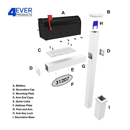 4Ever Products The Rockport Vinyl Mailbox Post System - includes Black Steel Mailbox and Custom Street Address (White)